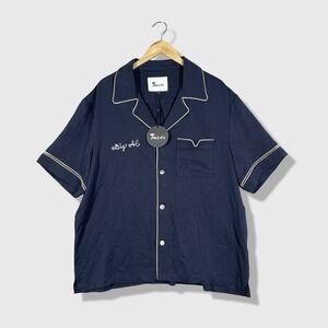 Tombolo Cabrisa Shirt Mens XL Navy Blue Retro Bowling Cabana Tencel Big Al